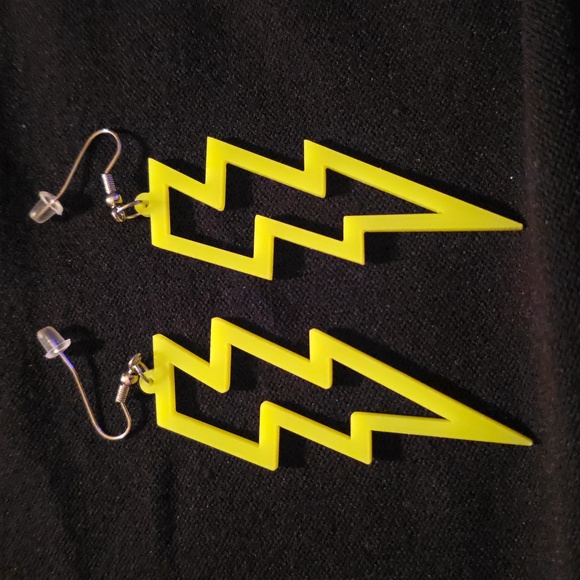 Jewelry - Neon Yellow Plastic Lightning Strike Fashion Earrings
